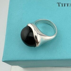 Tiffany & Co. Elsa Peretti Black Jade Cabochon Ring 15.5mm Size 5